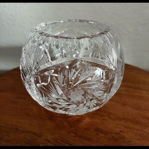 Vintage Etched Cut Lead Crystal Rose Globe Vase from Poland